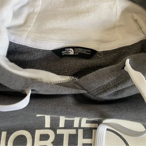 Women’s The North Face Gray Pullover Hoodie Long Sleeve White Graphic Logo Small - Picture 7 of 9